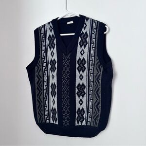 Vintage Wool Blend Grandpa Abstract Pattern Sweater Vest